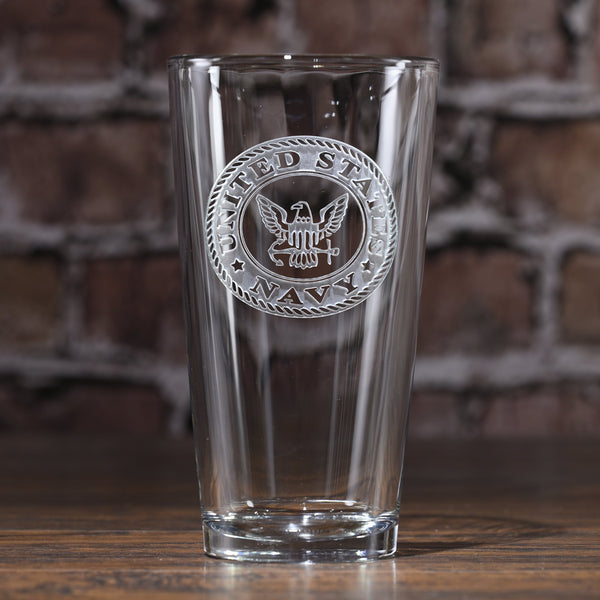 Engraved Navy Pub Pint Beer Water Glass