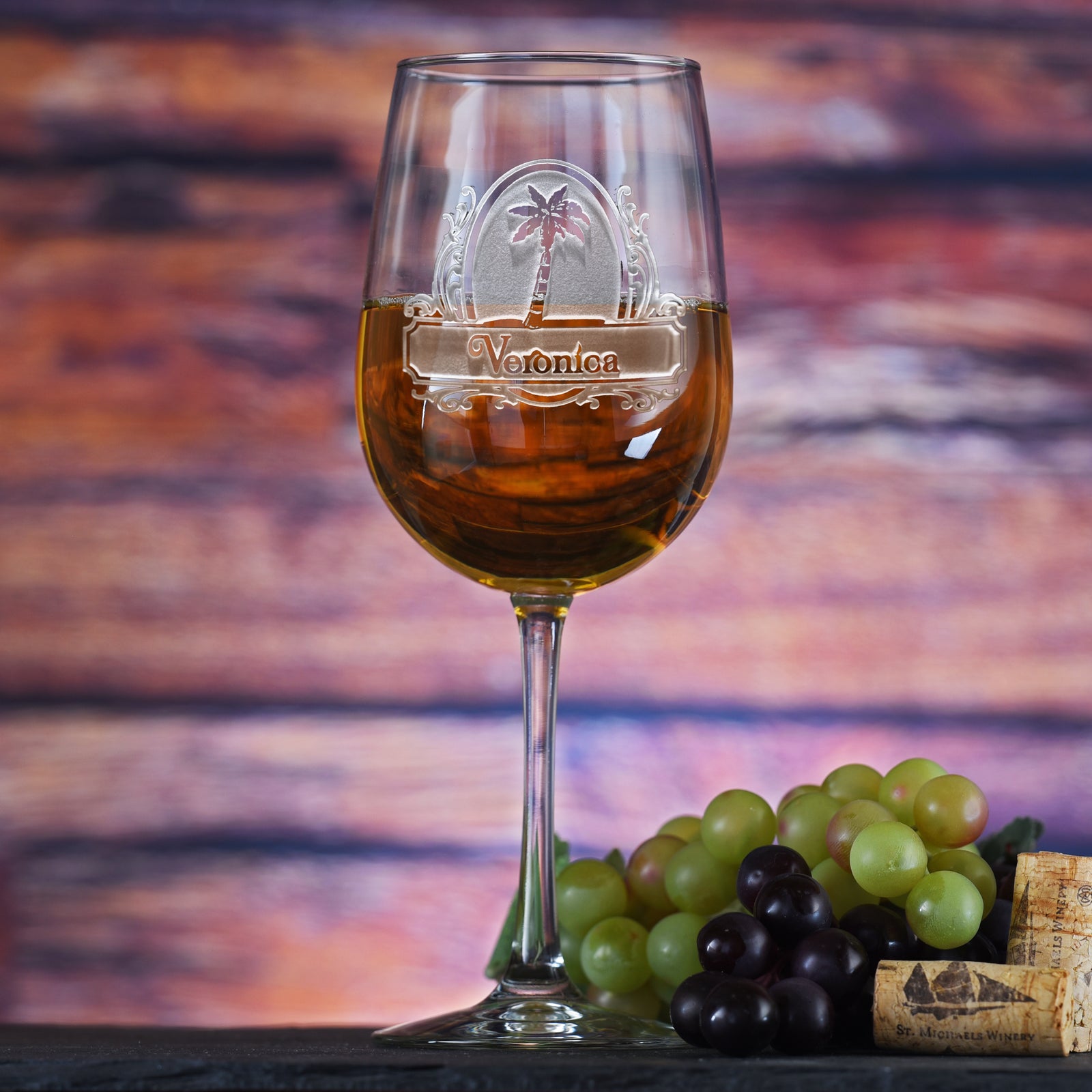 Personalized Palm Tree Wine Glass