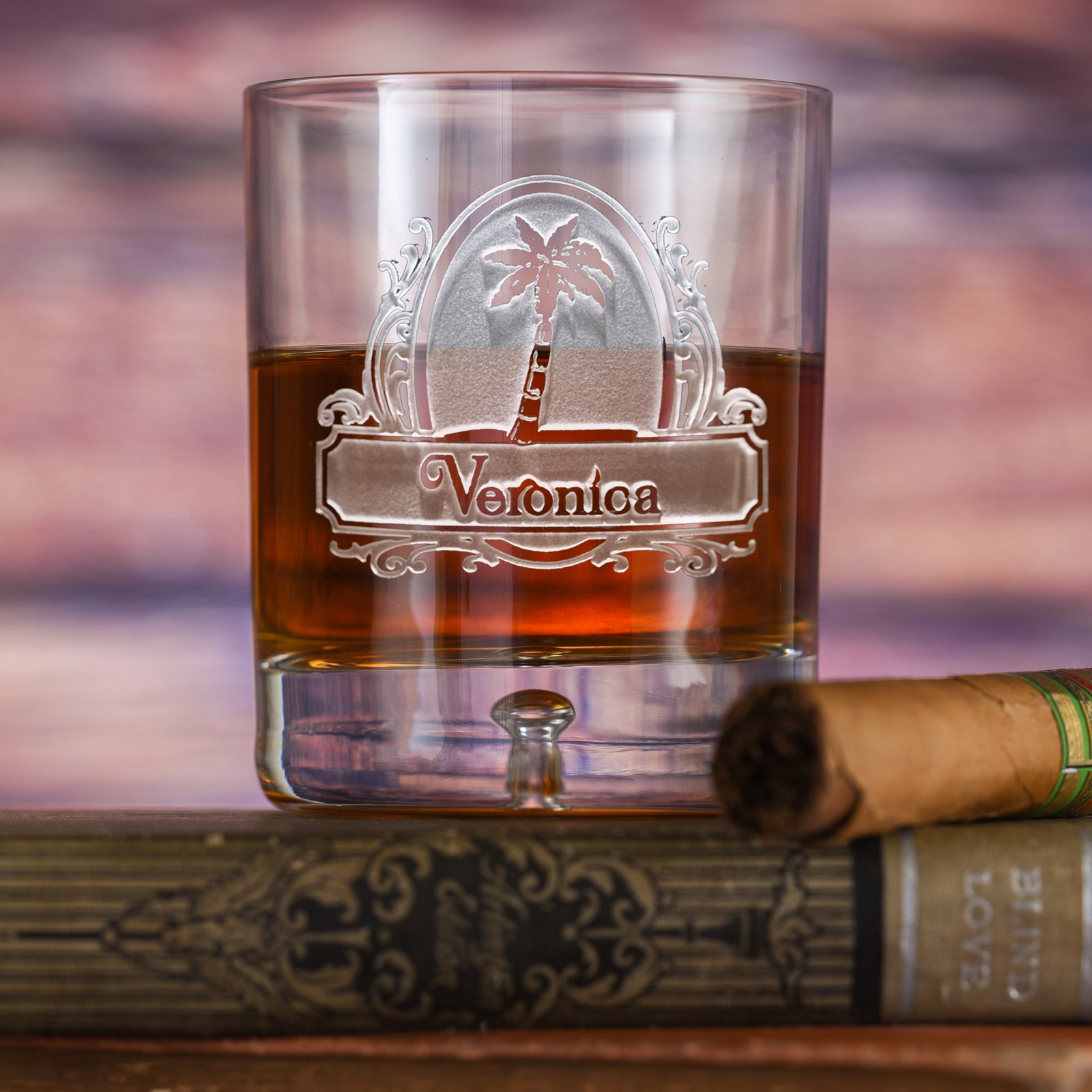 Personalized Palm Tree Whiskey Glass - Crystal