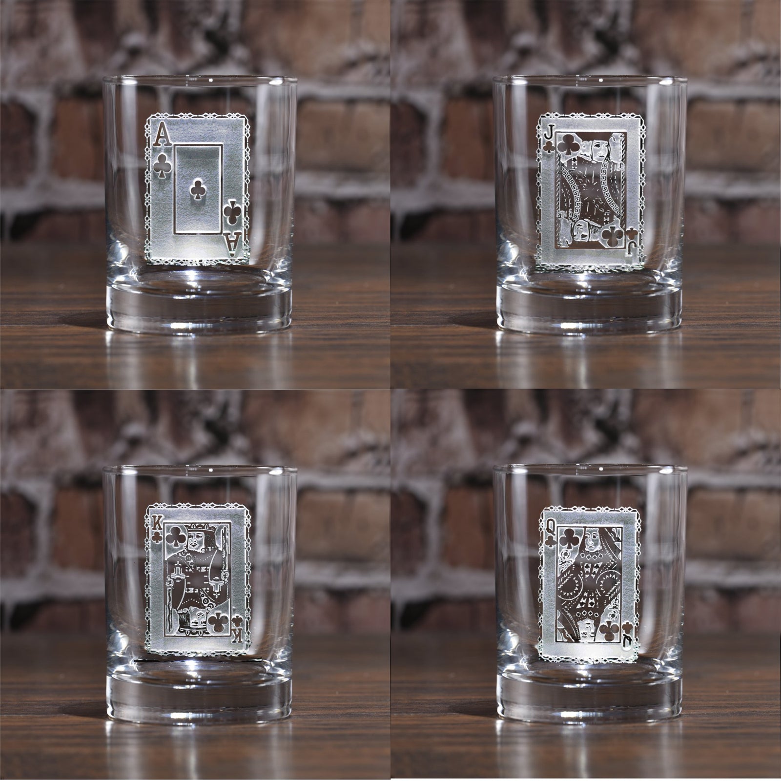 Engraved Poker Playing Cards Whiskey Scotch Glass Set
