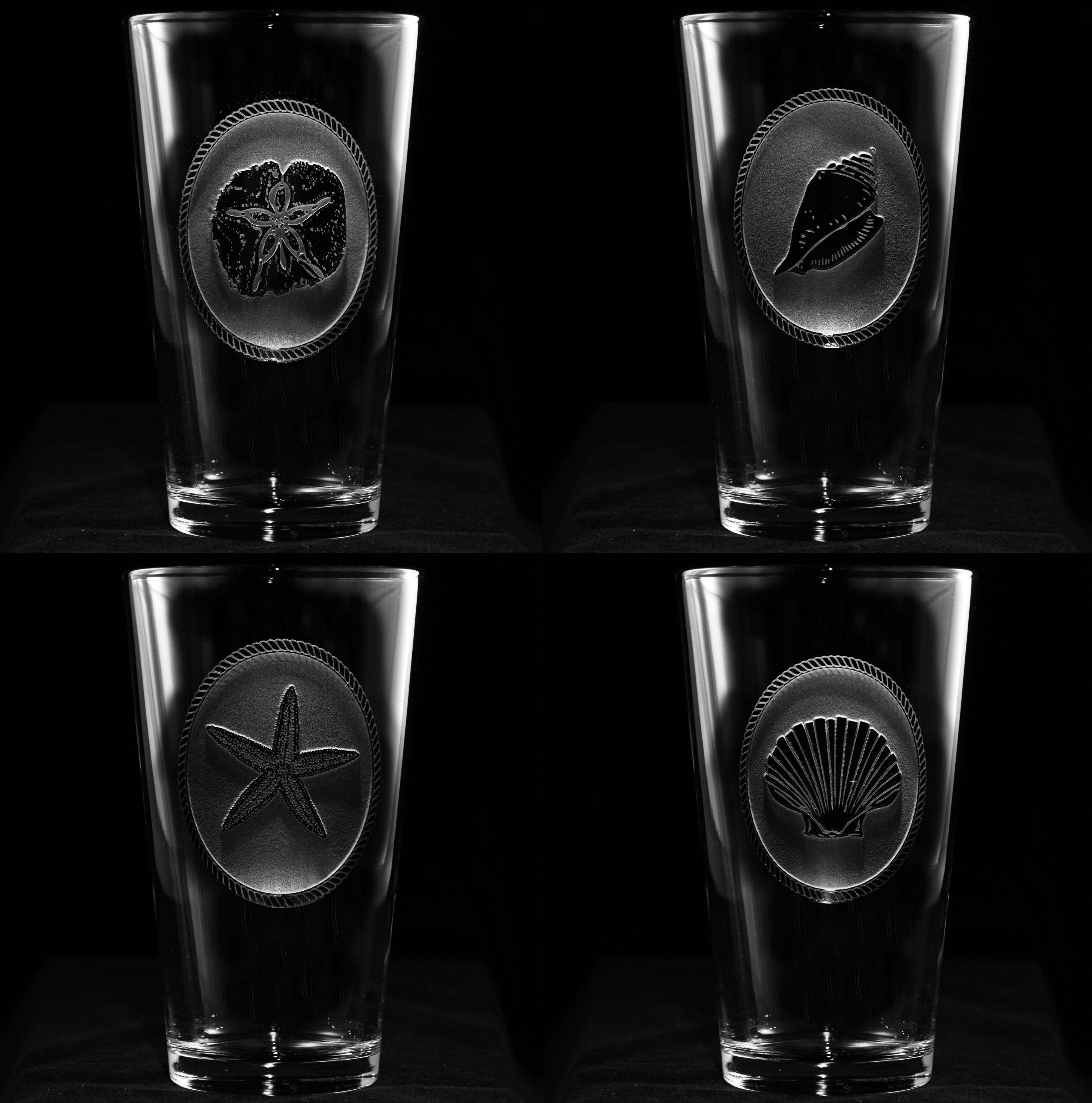 Seashell Glassware Seashell Drinking Glasses Set, Beach Themed Glassware - Crystal Imagery