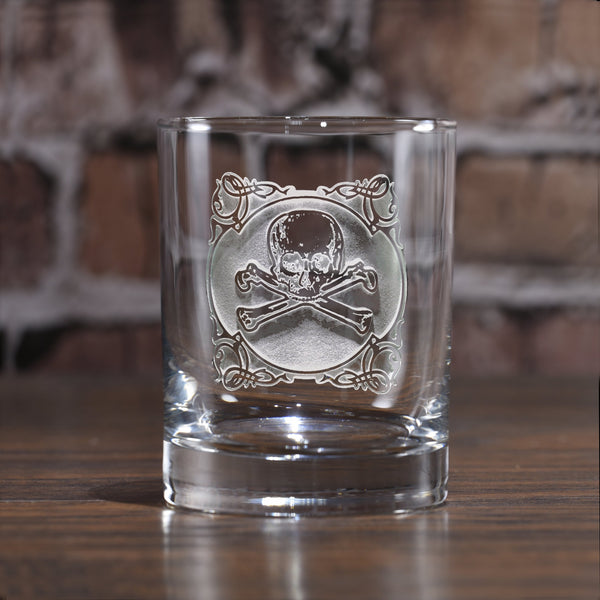 Engraved Skull and Bones Whiskey Glass
