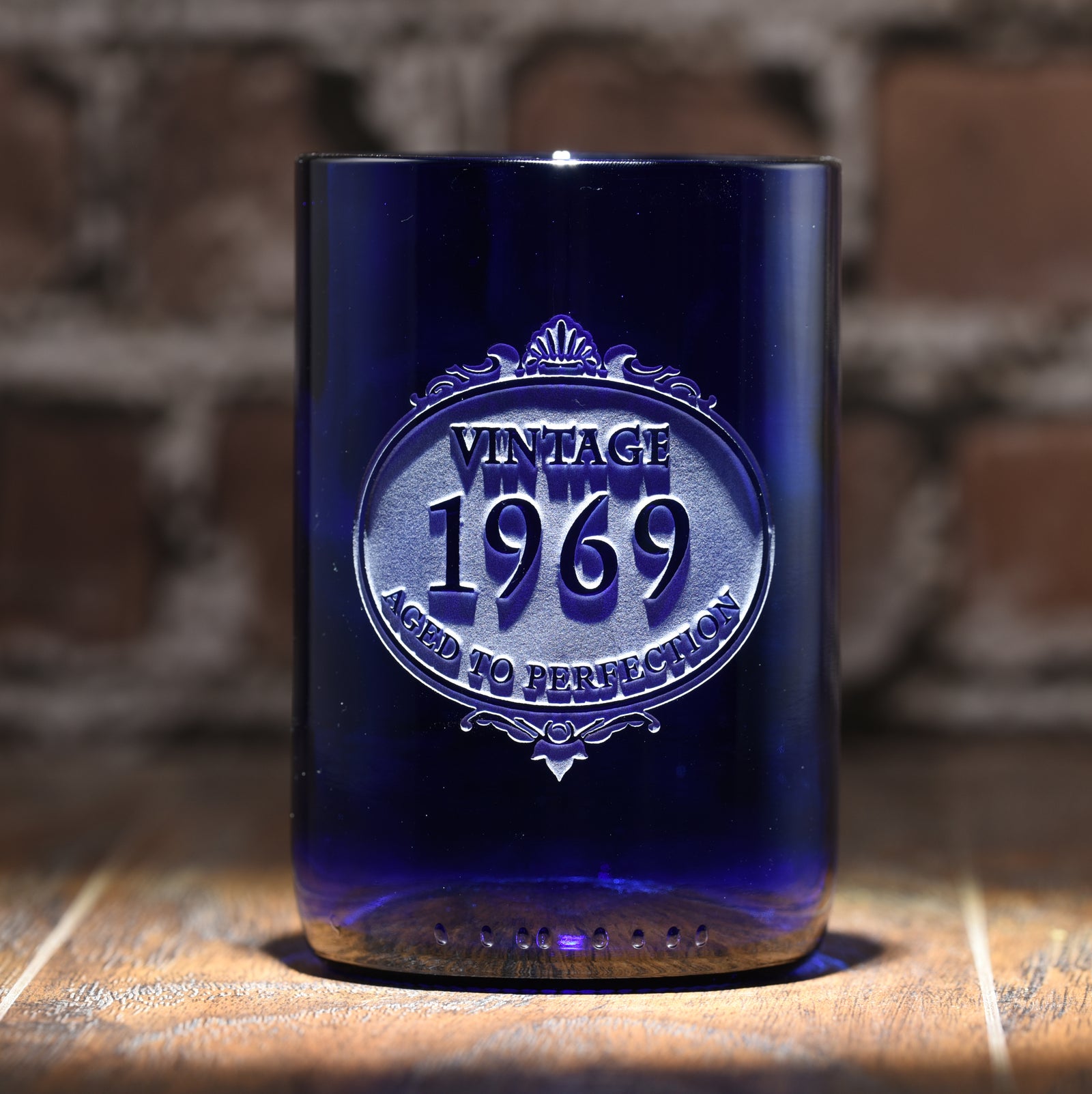 Vintage Year, Birthday Blue, Recycled Wine Bottle, Glass Tumbler