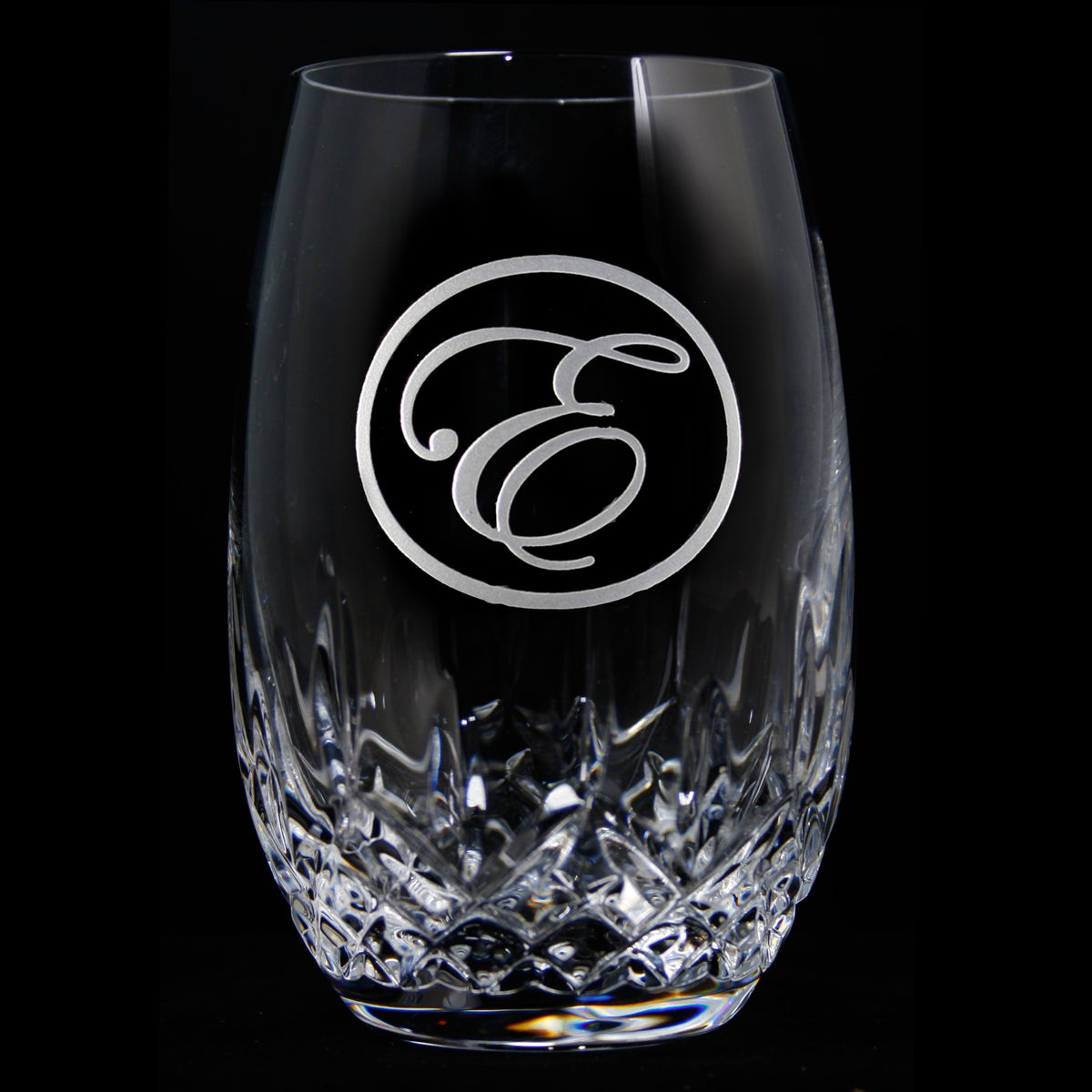 Engraved Crystal Stemless Wine. PAIR