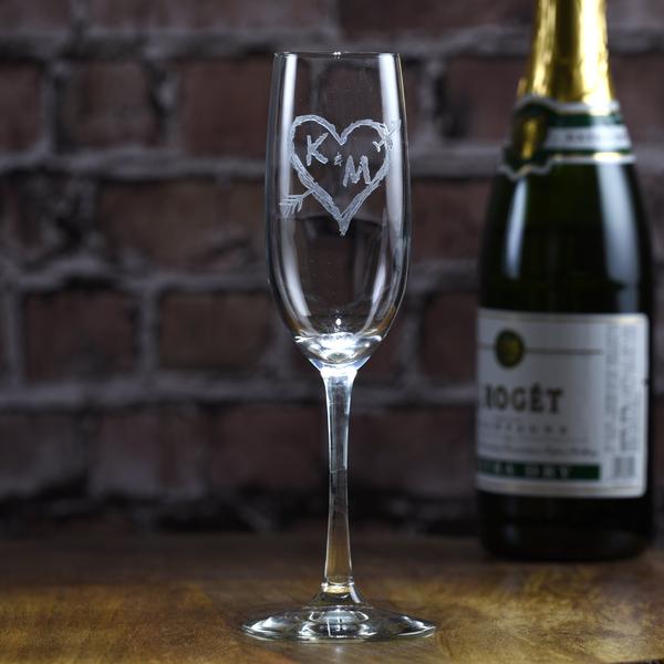 Carved Initials-in-Heart Champagne Glass
