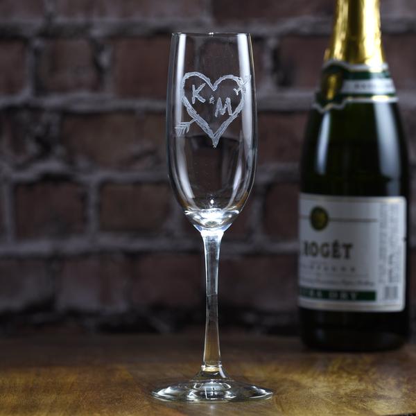 Two Name Monogram Engraved Champagne Glass– Crystal Imagery