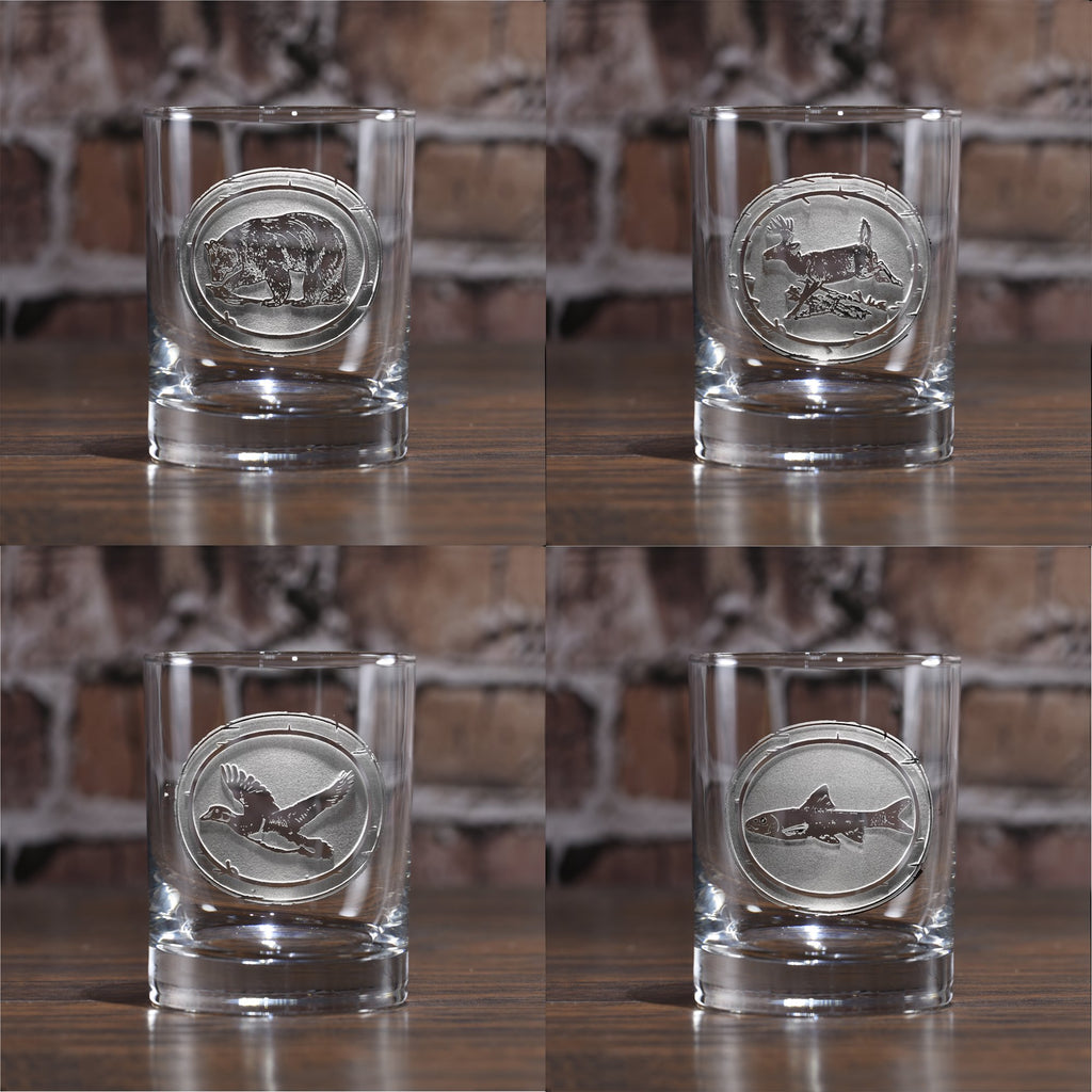 Engraved Wildlife Whiskey Scotch Glass Set