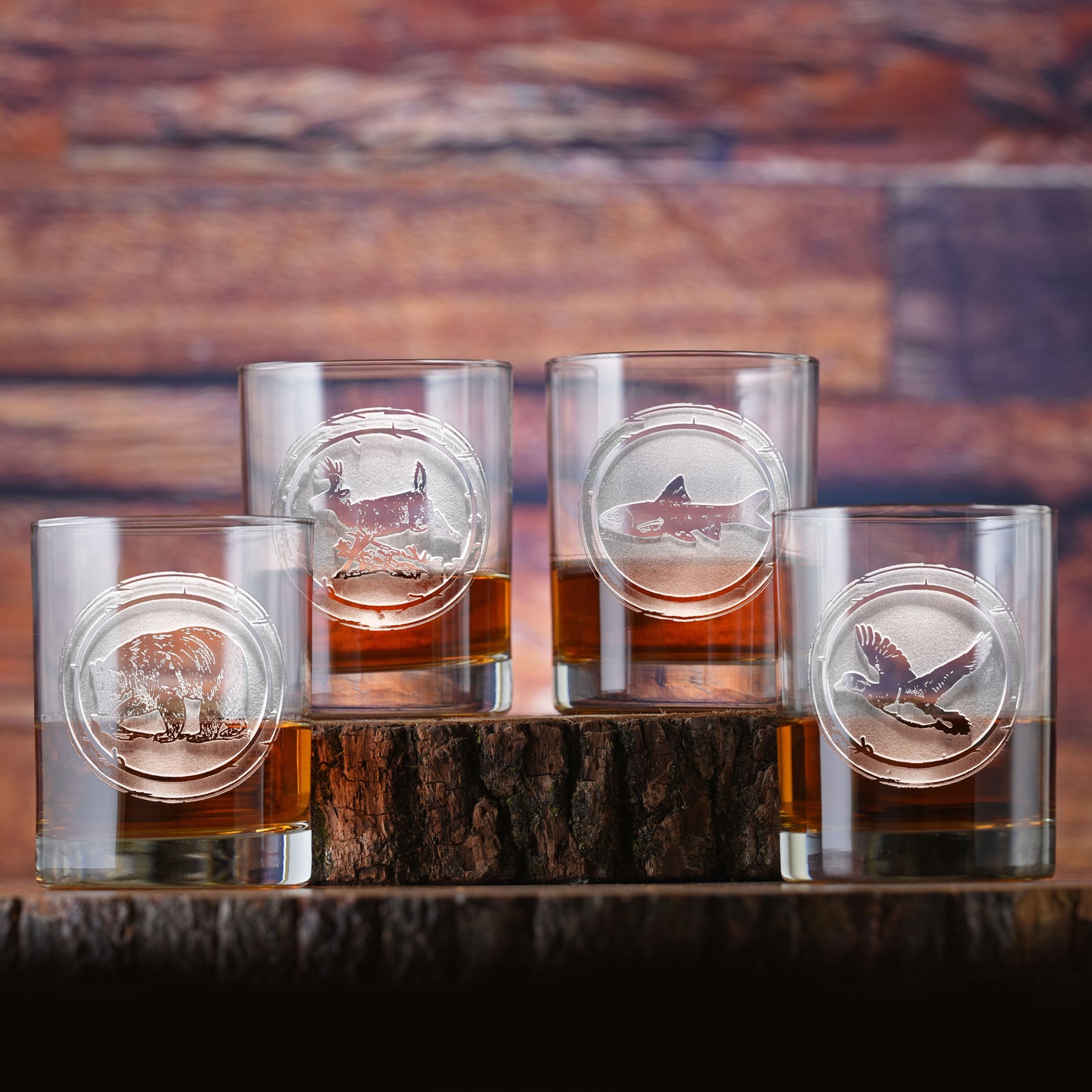 Engraved Wildlife Whiskey Glass Set