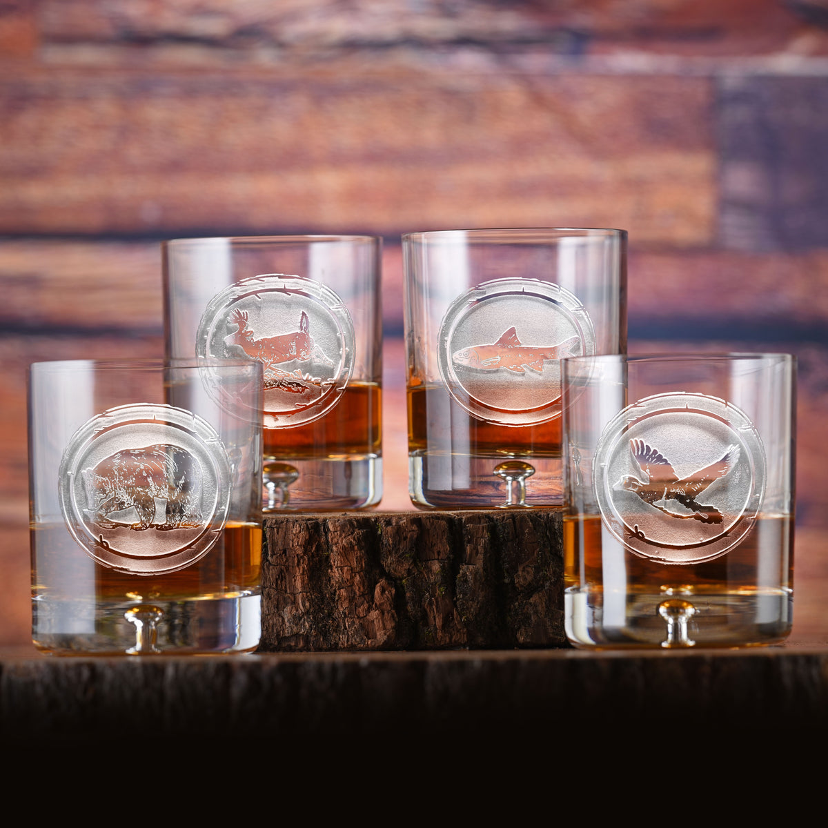 Engraved Wildlife Whiskey Glass Set Crystal