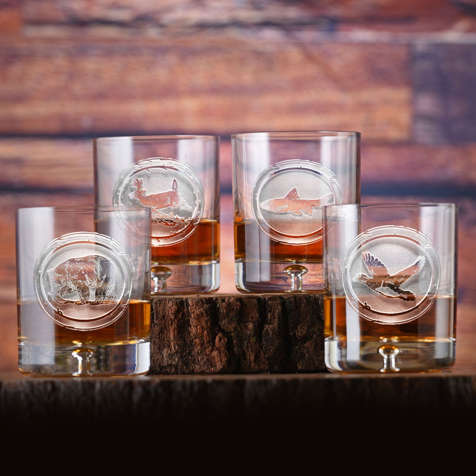 Engraved Wildlife Whiskey Glass Set Crystal