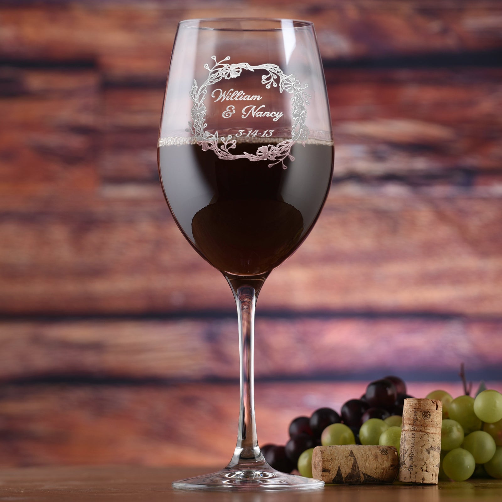 Stolzle Crystal, Red Wine Glass, Engraved Bride & Groom Glasses