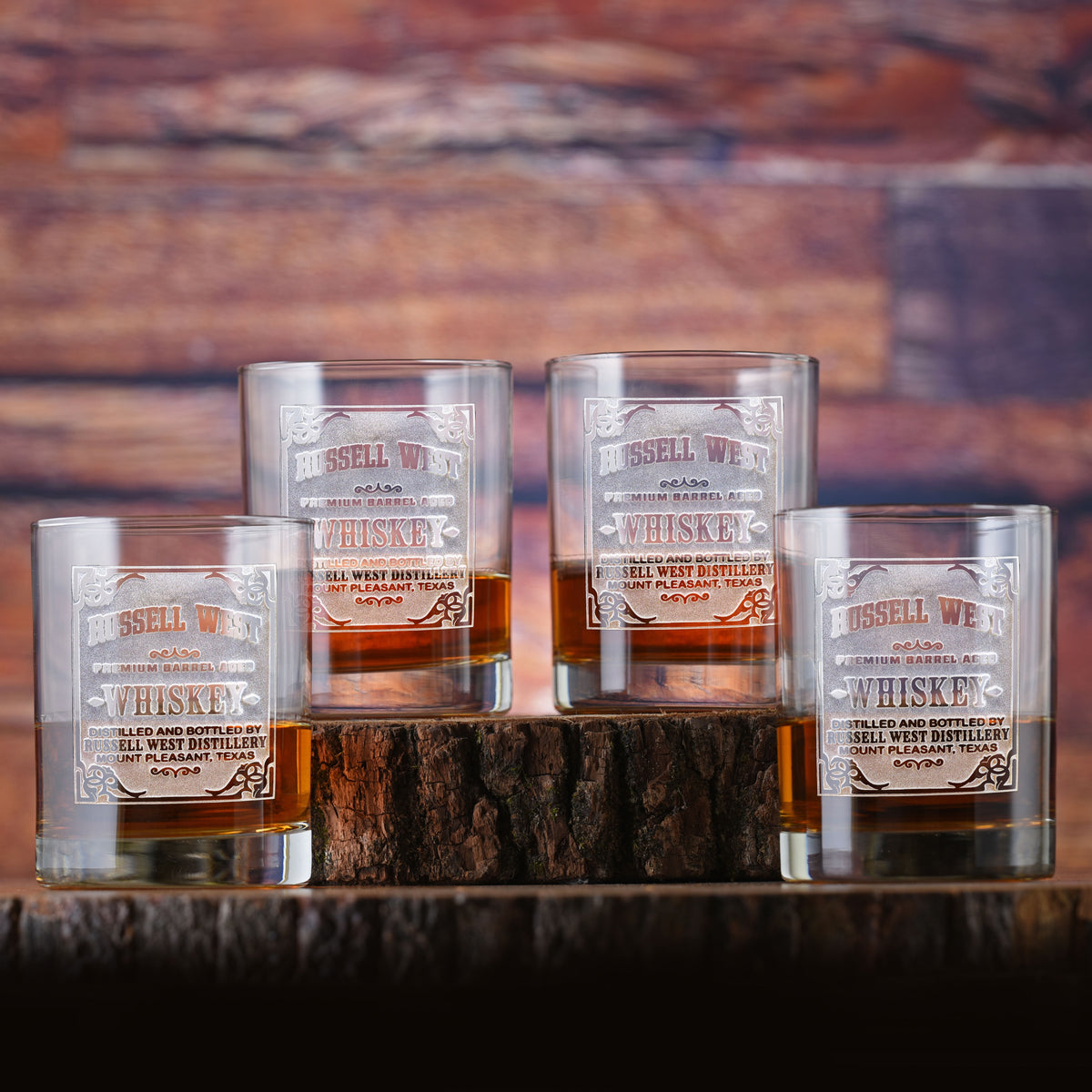 Whiskey Label Engraved Bar Glasses (Set of 4)