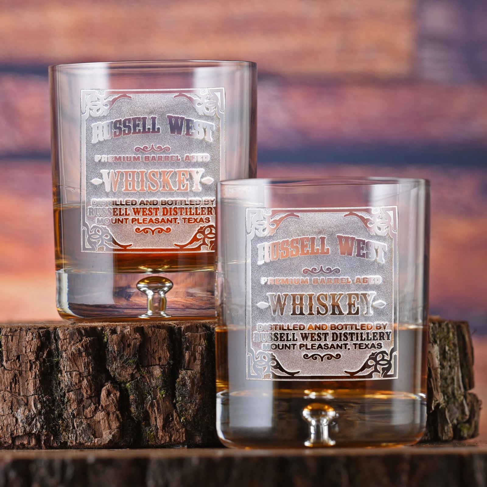 Whiskey Label, Engraved Bar Glass Set